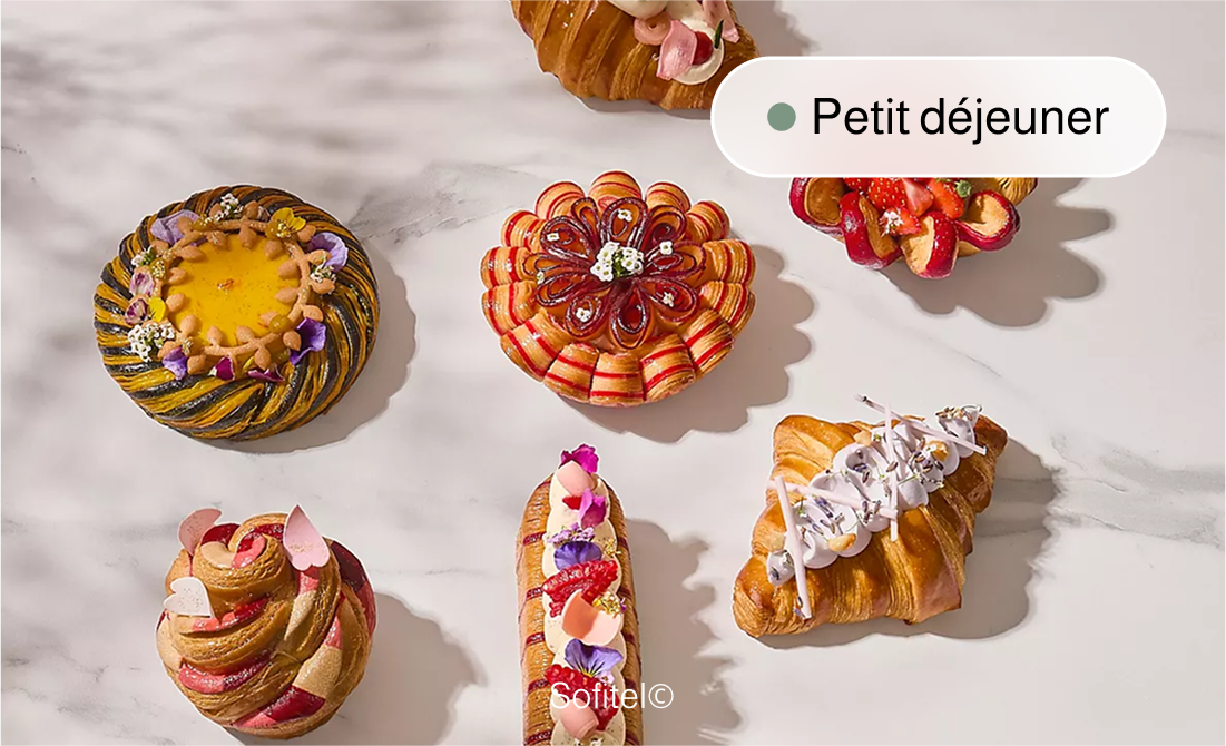 Vue de la carte Petit déjeuner dans une guest app Utelys